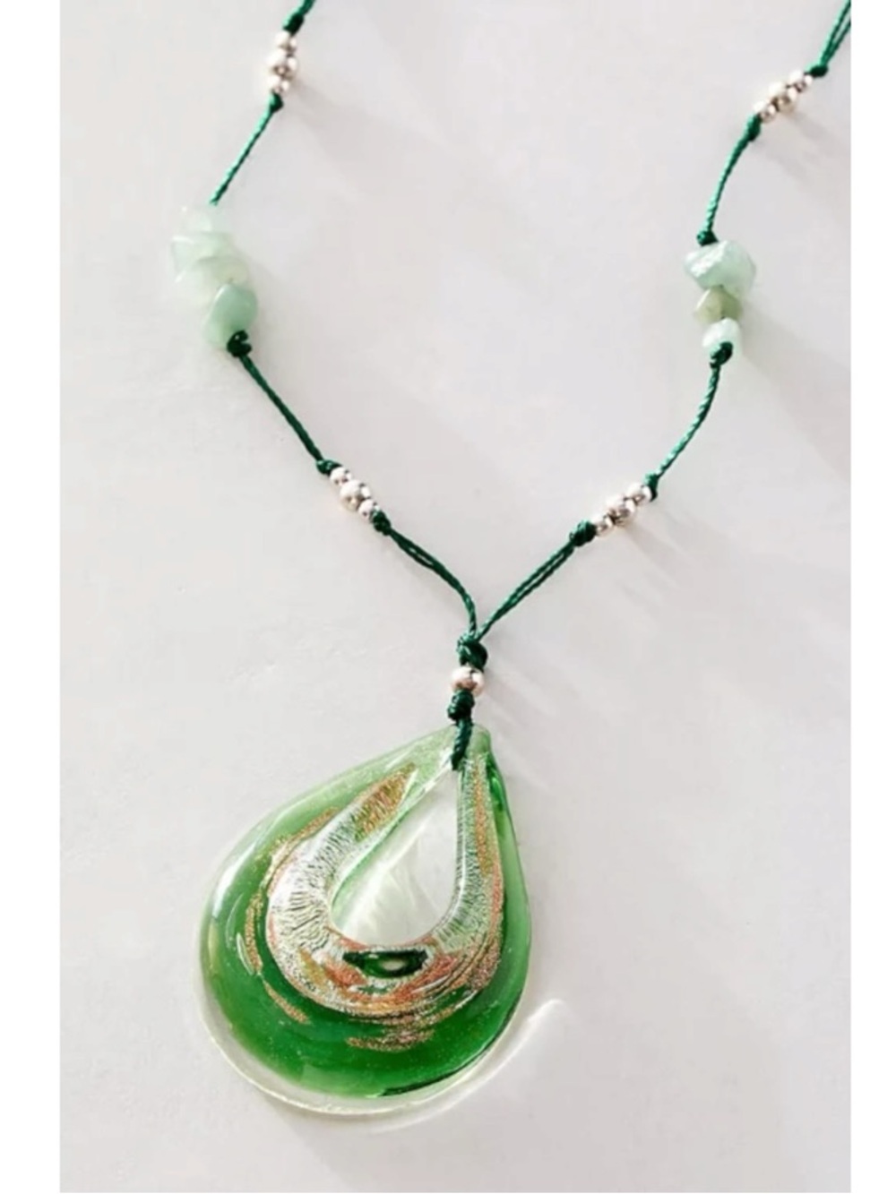 Free People Get Lost Cord Pendant Necklace in Green Gold Bohemian Choker NWT - Picture 2 of 6